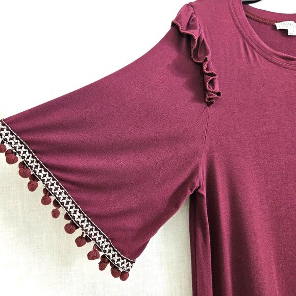 LOVERICHE Dress Womens MEDIUM Red Burgandy Pompom Mini Knit - Picture 7 of 10
